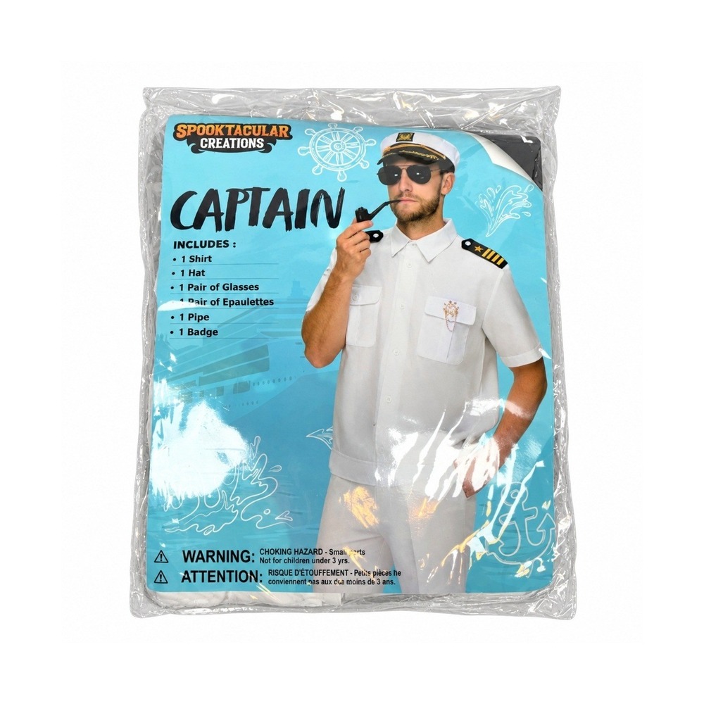 Spooktacular Creations Captain Costume Men Large White 6pc Nautical Set